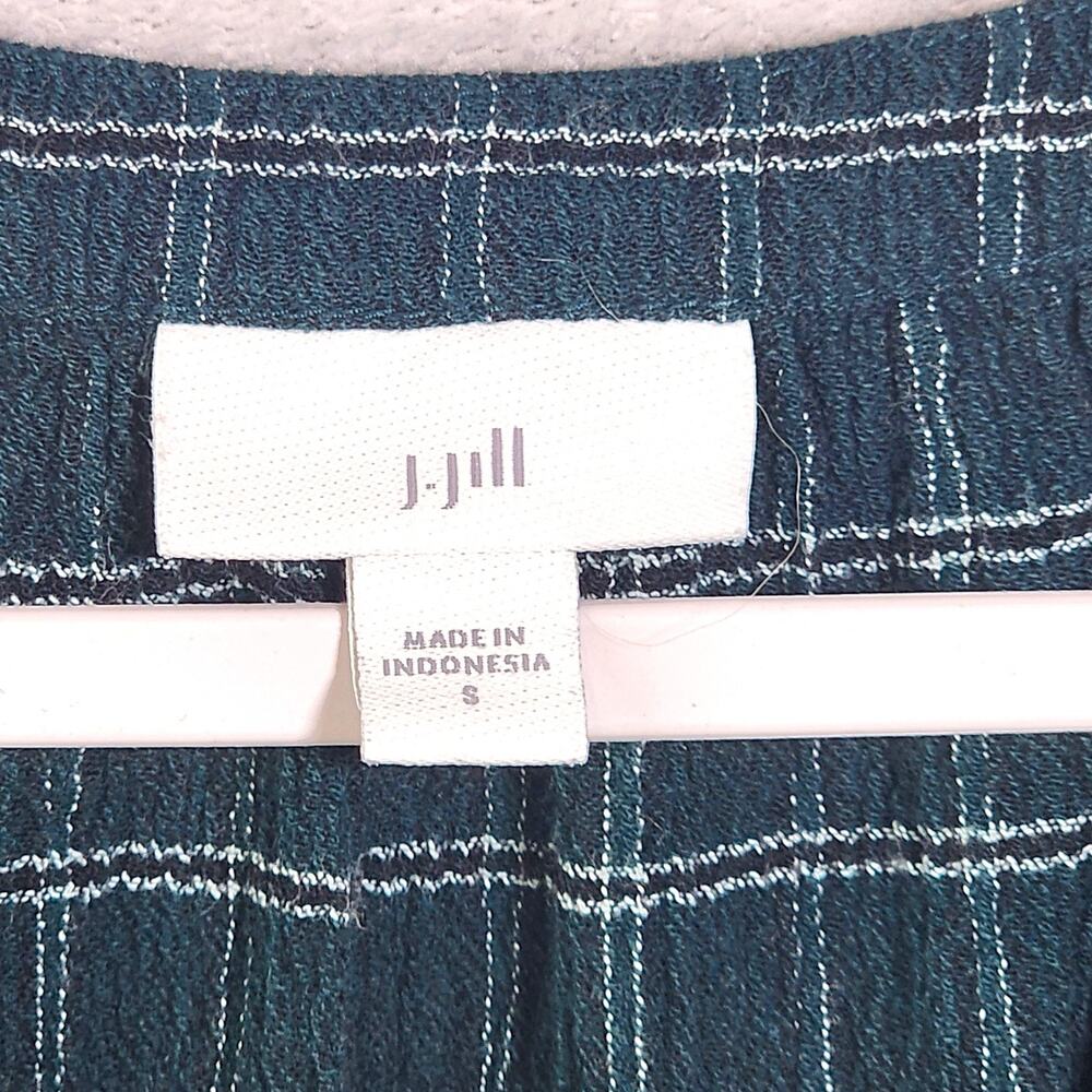 J Jill Blouse Green Plaid Button Front Relaxed Fit 3/4 Sleeve Top Womens Small - Picture 7 of 13